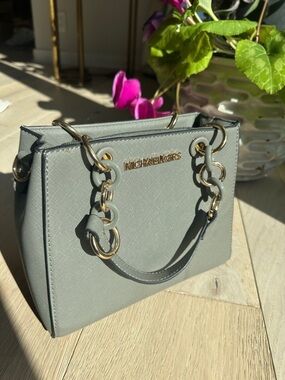 MichaelKors FASHION Grey Saffiano Chain-Handle Satchel with Cross Body Strap